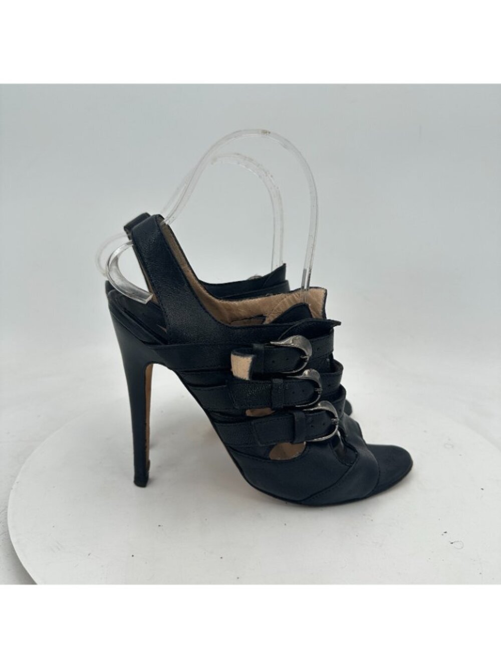 Manolo Blahnik Women EU 36 Black Leather Strappy Peep-Toe Stiletto Sandals - Picture 4 of 11